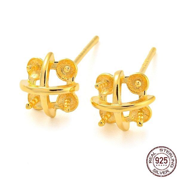 

PandaHall 925 Sterling Silver Stud Earring Findings, Earring Settings for Half Drilled Beads, with S925 Stamp, Real 18K Gold Plated...