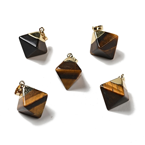 

PandaHall Natural Tiger Eye Pendants, with Golden Tone Brass Findings, Rhoumbus, 24~26x21~23x16~17mm, Hole: 4.5x8mm Tiger Eye Rhombus
