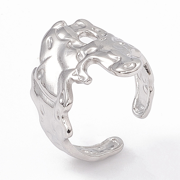 

PandaHall 304 Stainless Steel Wide Flower Open Cuff Ring for Women, Stainless Steel Color, Inner Diameter: 17mm 304 Stainless Steel