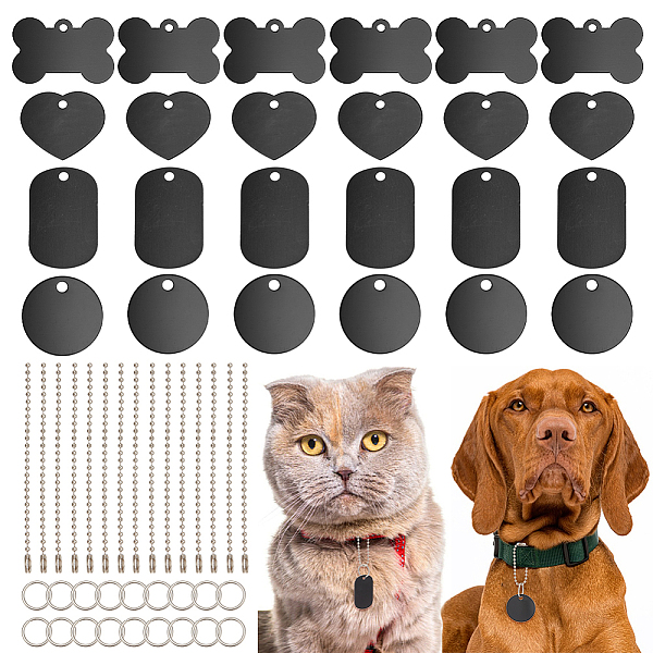 120 Pcs Aluminum Engraving Blank Tags, 40 Pcs Aluminium Pendants with 40 Pcs 304 Stainless Steel Jump Rings and 40 Pcs Iron Ball Chains Metal Stamping Tags for DIY Decorative Craft Pet Tags Set