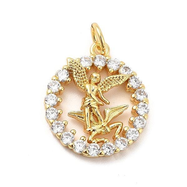 

PandaHall Rack Plating Brass Micro Pave Cubic Zirconia Pendants, Flat Round with Fairy Charm, Long-Lasting Plated, with Jump Rings, Cadmium..., Clear