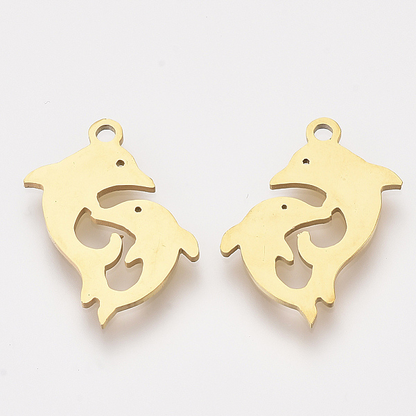 

PandaHall 201 Stainless Steel Pendants, Laser Cut Pendants, Dolphin, Golden, 17x15x1mm, Hole: 1.2mm 201 Stainless Steel Dolphin