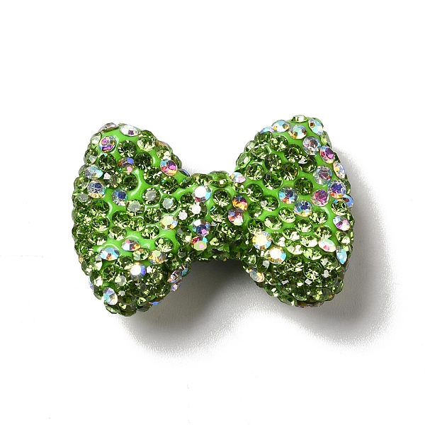 

PandaHall Polymer Clay Rhinestone Beads, Bowknot, Green, 21.5~22mmx30mmx9.5~10.5mm, Hole: 1.8mm Polymer Clay+Glass Rhinestone Bowknot Green