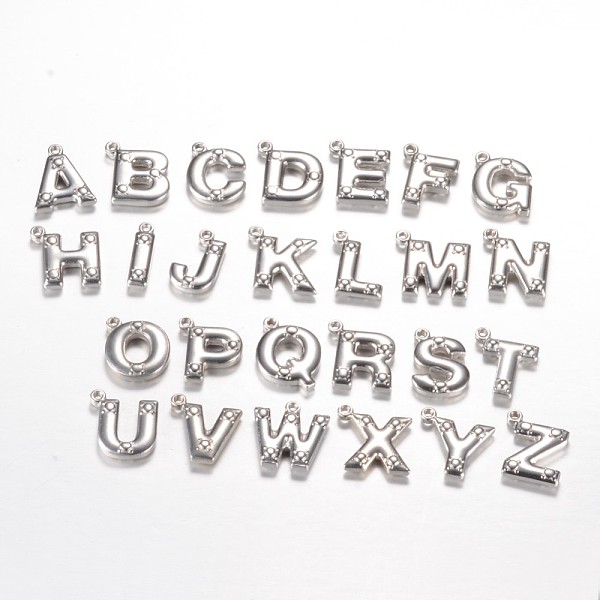 

PandaHall 201 Stainless Steel Charms, Random Mixed Letters, 15.2x13x3mm, Hole: 1.2mm 201 Stainless Steel Letter