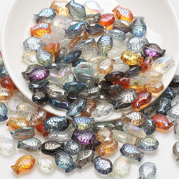 

PandaHall Transparent Glass Beads, Fish, Mixed Color, 10x14mm, Hole: 1.2mm Glass Fish Multicolor