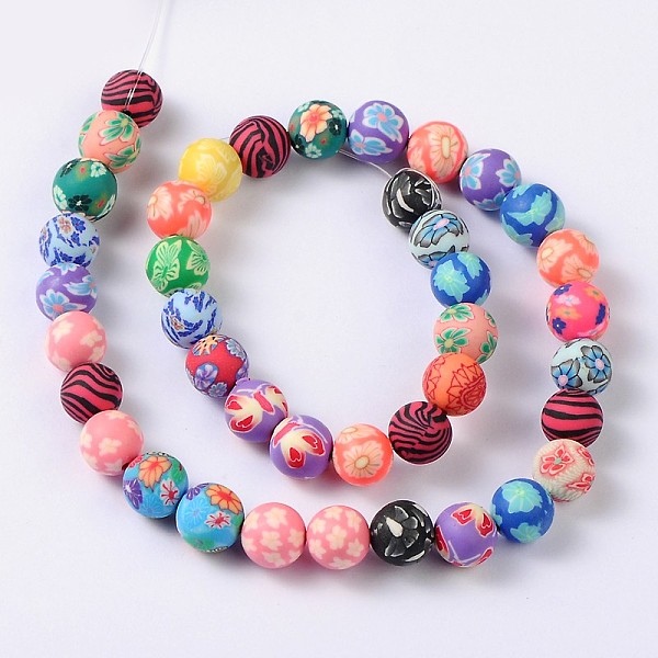 

PandaHall Handmade Polymer Clay Beads, Round with Floral Pattern, Mixed Color, 10mm Polymer Clay Round Multicolor