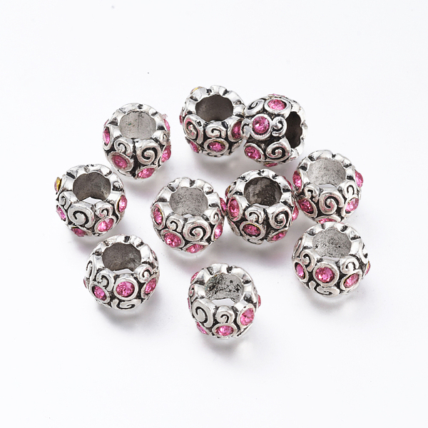 

PandaHall Vintage Alloy Grade A Rhinestone European Beads, Large Hole Rondelle Beads, Fuchsia, 11~13x7.5~8mm, Hole: 5.5mm Alloy+Rhinestone..., Purple