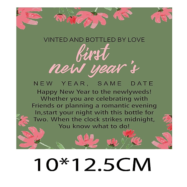 

PandaHall Coated Paper Adhesive Sticker, Wine Bottle Adhesive Label, Anniversary Theme, Rectangle, Green, 12.5x10cm Paper Word Green