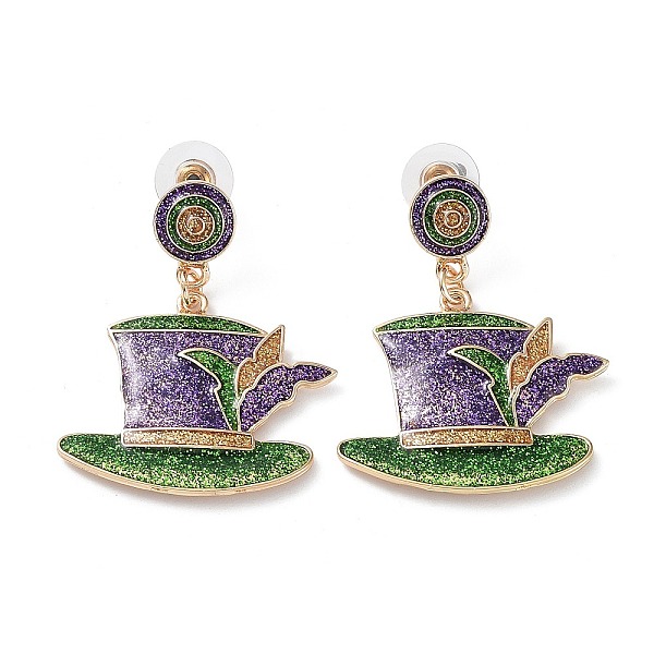 

PandaHall Carnival Theme Glitter Zinc Alloy Hat Dangle Stud Earrings, Colorful, 44.5x35mm Alloy Hat