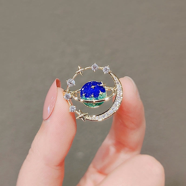 

PandaHall Planet Alloy Rhinestone Brooches for Women, with Enamel, Blue, 20mm Alloy+Rhinestone Planet Clear