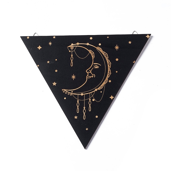 

PandaHall Triangle Rustic Boho Wooden Wall-Mounted Decorations, Sun Moon Wall Sign for Home Bedroom, with Platinum Plated Iron Findings..., Black