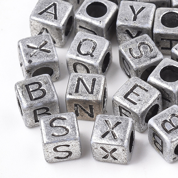

PandaHall Plated Acrylic Beads, Horizontal Hole, Cube with Letter, Antique Silver, Mixed, 6mm, Hole: 3mm, about 3000pcs/500g Acrylic Letter..., Black