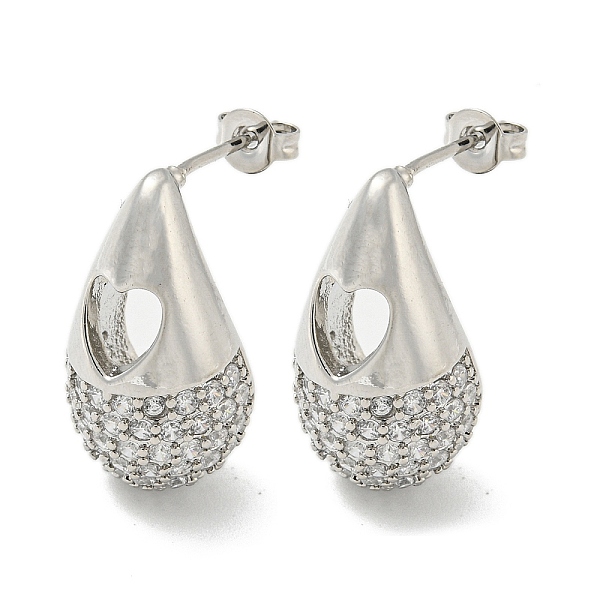 

PandaHall Teardrop with Heart Rack Plating Brass Stud Earrings with Cubic Zirconia, Cadmium Free & Lead Free, Platinum, 21.5x12mm Brass..., Clear