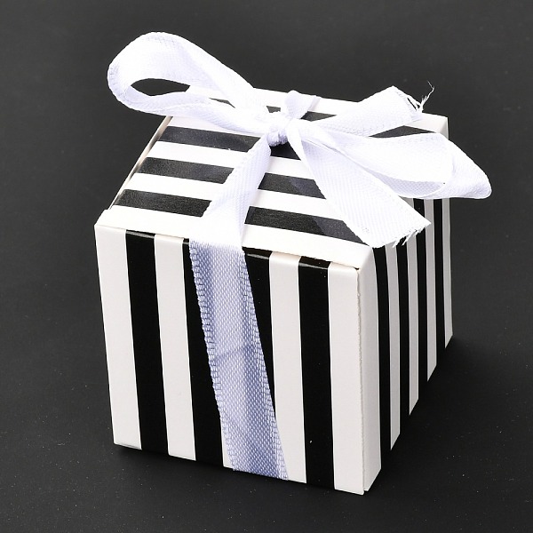 

PandaHall Square Foldable Creative Paper Gift Box, Stripe Pattern with Ribbon, Decorative Gift Box for Weddings, White, 55x55x55mm Paper...