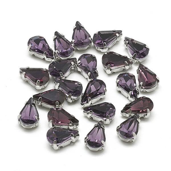 

PandaHall Sew on Rhinestone, Multi-strand Links, Glass Rhinestone, with Brass Prong Settings, Garments Accessories, Faceted, teardrop..., Purple