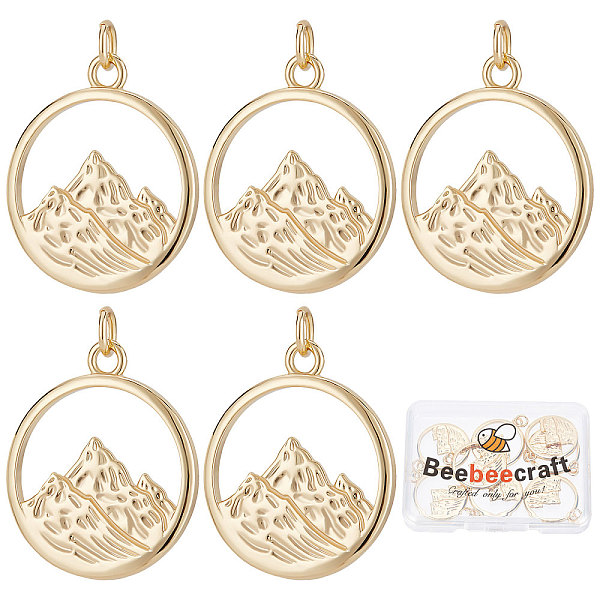 

PandaHall Beebeecraft 10Pcs/Box Mountain Charms 18K Gold Plated Brass Flat Round with Alps Mountain Dangle Pendants with Jump Ring for...
