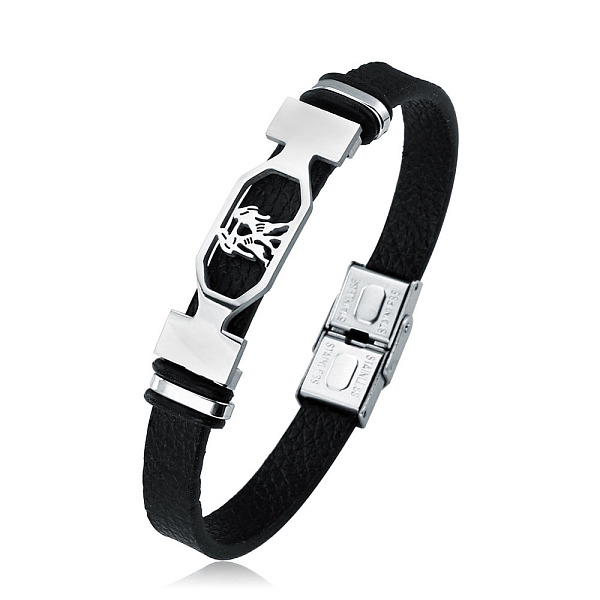 

PandaHall 201 Stainless Steel Constellation Beaded Bracelet, Leather Cord Gothic Bracelet for Men Women, Gemini, 8-1/4 inch(21cm) Leather..., Black