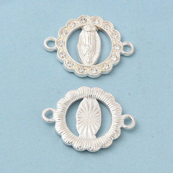 

PandaHall Flat Round Alloy Connector Charms, Religion Virgin Mary Links, with Crystal Rhinestone, Nickel, Silver, 20x17x2mm, Hole: 1.6mm..., Clear