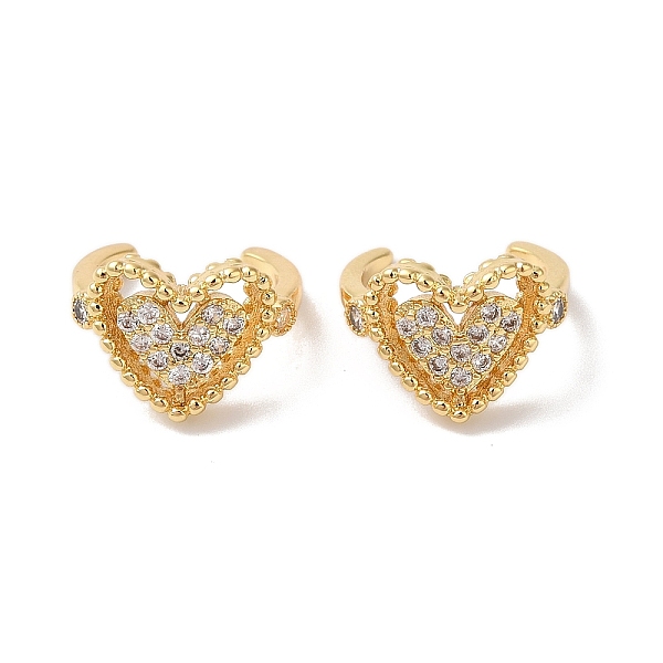 

PandaHall Hollow Heart Brass Micro Pave Cubic Zirconia Cuff Earrings for Women, Real 18K Gold Plated, 12x9mm Cubic Zirconia Heart Clear