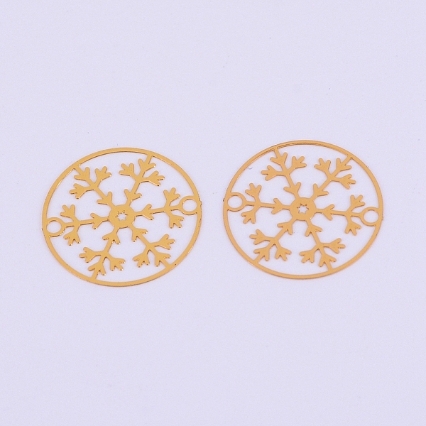 

PandaHall Brass Filigree Joiners Links, Flat Round with Snowflake, Golden, 20x0.2mm, Hole: 1.6mm Brass Flat Round