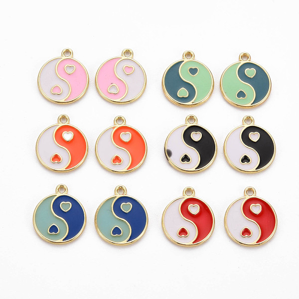

PandaHall Rack Plating Alloy Enamel Charms, Cadmium Free & Lead Free, Light Gold, Flat Round with Yin Yang, Mixed Color, 13.5x11.5x1mm, Hole..., Multicolor