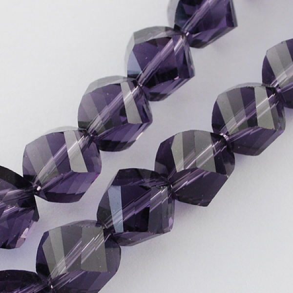 

PandaHall Glass Bead Strands, Faceted, Twist, Indigo, 12x12x11~12mm, Hole: 1.5mm Glass Twist Purple