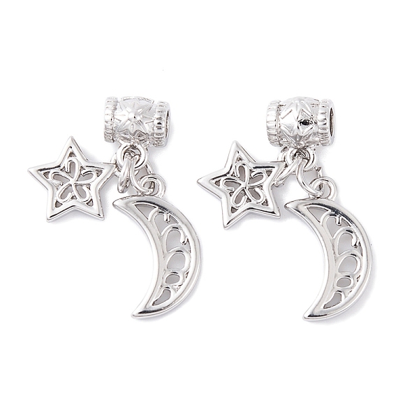 

PandaHall Brass Pendants, Moon & Star, Platinum, 28mm, Hole: 3.5mm Brass Moon