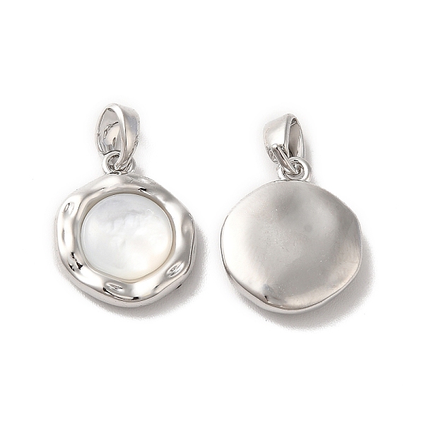 

PandaHall Brass Pendants, Flat Round Charms with Natural Shell, Platinum, 15.5x13x3.6mm, Hole: 2x4mm Shell Flat Round