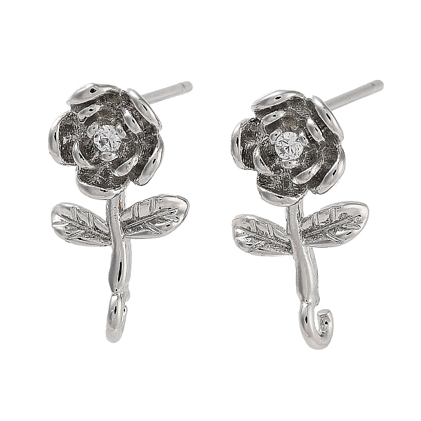 

PandaHall Brass Micro Pave Cubic Zirconia Studs Earring Findings, Long-Lasting Plated, Lead Free & Cadmium Free, Flower, Platinum, 16.5x8mm..., Clear