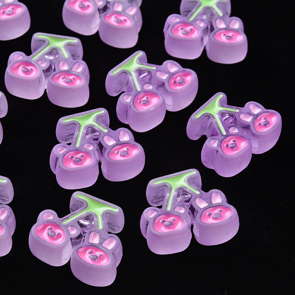

PandaHall Transparent Acrylic Beads, with Enamel, Frosted, Cherry with Bear & Rabbit, Plum, 22.5x26x9mm, Hole: 3mm Acrylic Fruit Purple