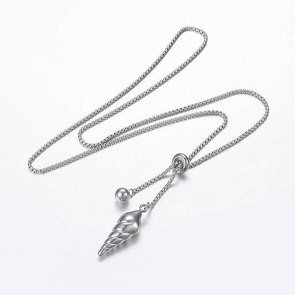 

PandaHall Adjustable 304 Stainless Steel Lariat Necklaces, Slider Necklaces, Round & Conch, Stainless Steel Color, 25.5 inch(65cm)...
