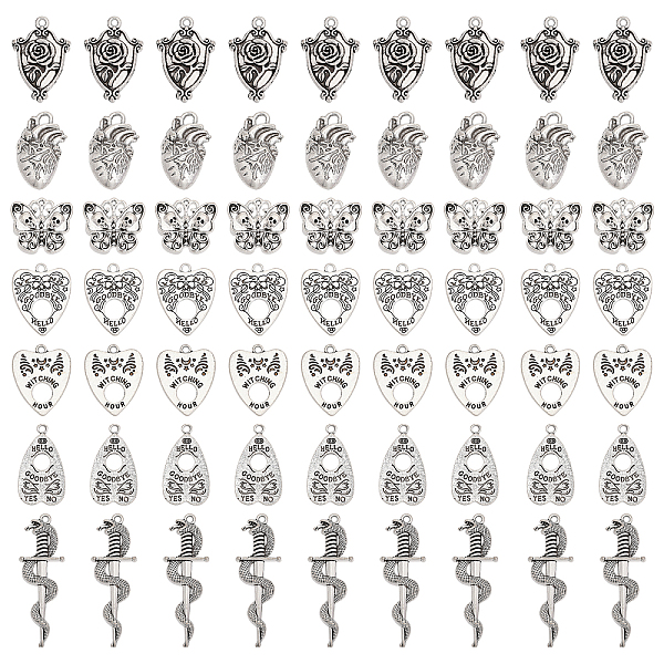 

PandaHall CHGCRAFT 56Pcs 7 Style Tibetan Style Alloy Pendants, Heart & Butterfly & Shield & Sword, Antique Silver, 20.5~39.5x13.5~23x1.5~4mm...