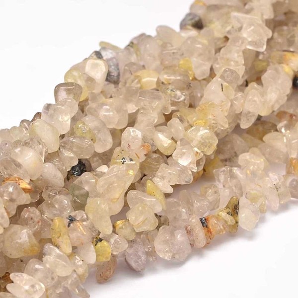 

PandaHall Chip Natural Gold Rutilated Quartz Bead Strands, 5~14x5~10mm, Hole: 1mm, about 33.85 inch Rutilated Quartz Chip