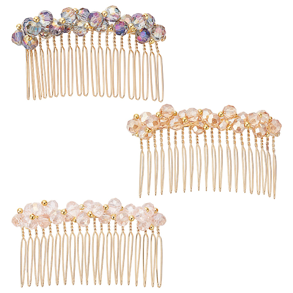 PandaHall CRASPIRE Bride Wedding Glass Hair Side Comb Colorful Crystal Bridal Hair Combs 3 Colors Crystal Hair Pieces Daily Hair Accessories