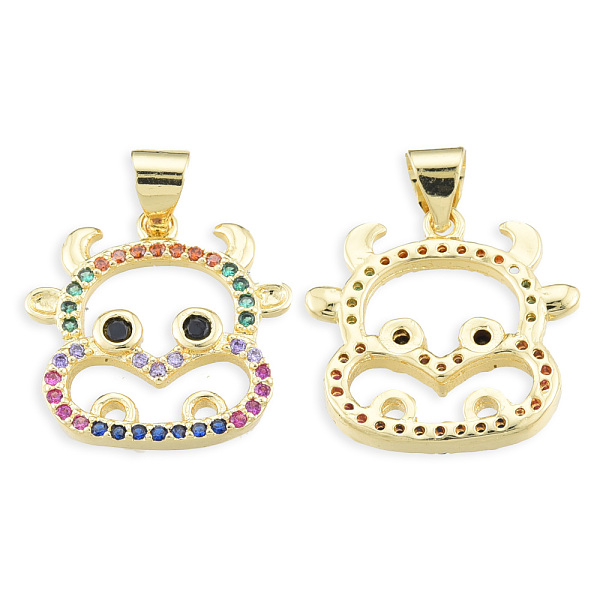 

PandaHall Brass Micro Pave Cubic Zirconia Pendants, with Brass Snap on Bails, Nickel Free, Real 18K Gold Plated, Cattle Charm, Colorful...