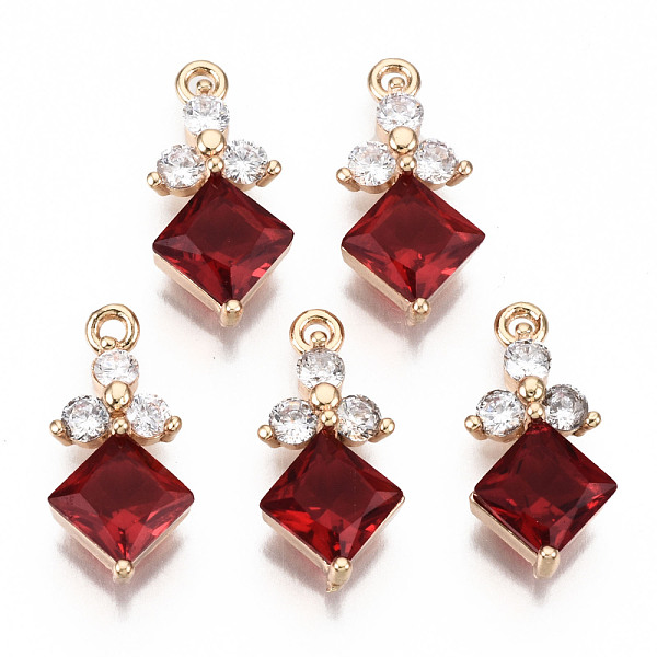 

PandaHall Brass Micro Pave Cubic Zirconia Links, with Glass, Long-Lasting Plated, Light Gold, Rhombus, Red, 17x8x4mm, Hole: 1.4mm...