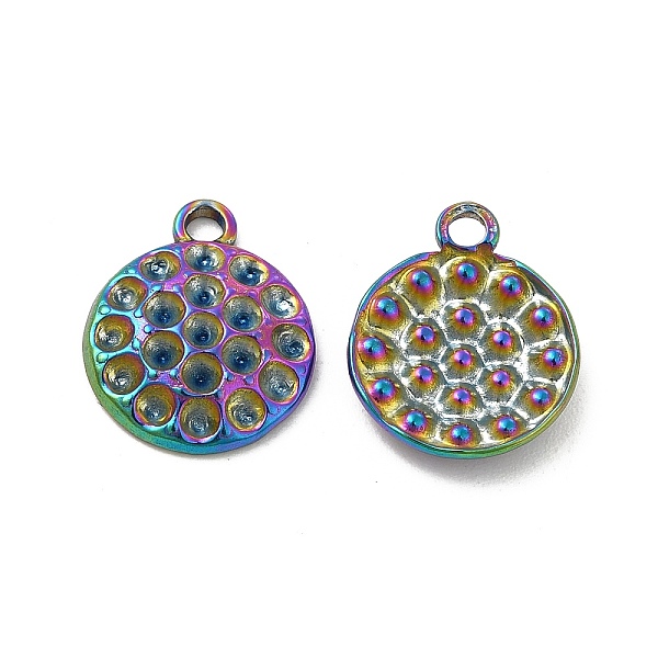 

PandaHall Ion Plating(IP) 304 Stainless Steel Pendants Rhinestone Settings, Flat Round, Rainbow Color, 15x12x2.5mm, Hole: 1.6mm, Fit For...
