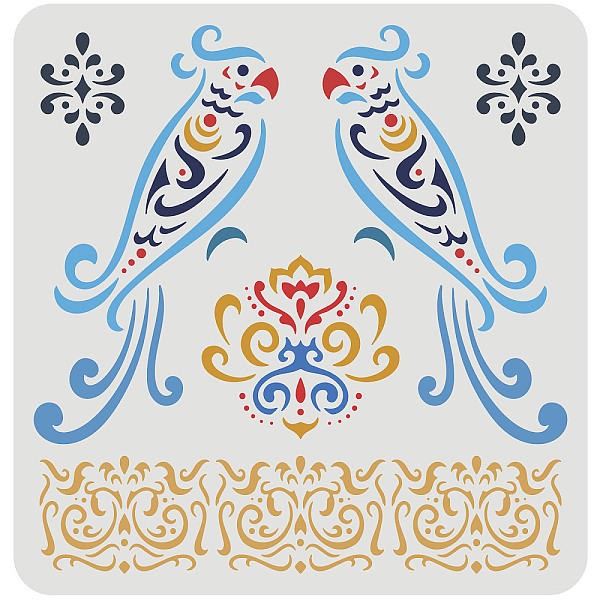 

PandaHall FINGERINSPIRE Parrot Stencil 30x30cm Macaw Bird Stencils Template Plastic Parrot Flowers Pattern Stencil Large Reusable Floral..., White