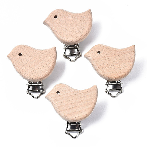 

PandaHall Beech Wood Baby Pacifier Holder Clips, with Iron Clips, Bird, Platinum, BurlyWood, 47x44x18mm, Hole: 3.5x6mm, bird: 33~36x42mm..., Orange