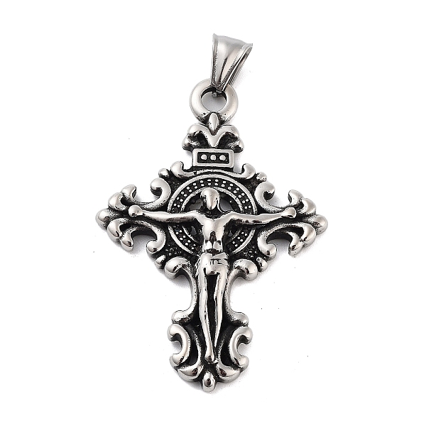 

PandaHall Retro 304 Stainless Steel Big Pendants, Cross with Jesus Charm, Antique Silver, 55x38x7mm, Hole: 4.5x9mm 304 Stainless Steel Cross