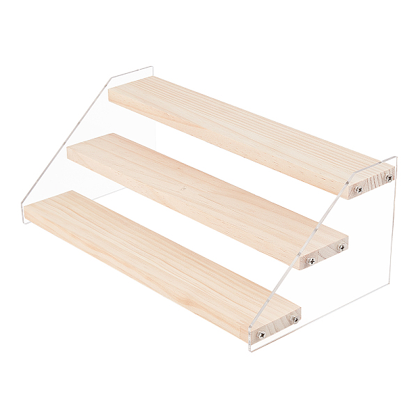 

PandaHall 3-Tier Acrylic Displays Stands, with Wood Base, for Doll & Cosmetic Storaging, Triangle, Navajo White, 30x5.5x0.9cm, 17pcs/set..., Orange