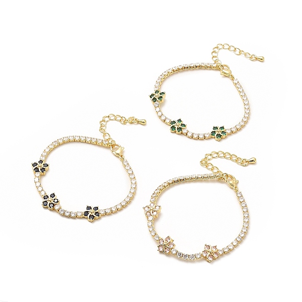 

PandaHall Cubic Zirconia Chain Bracelet, Flower Rack Plating Brass Jewelry with Chain Extender & Lobster Claw Clasps for Women, Lead Free &..., Multicolor