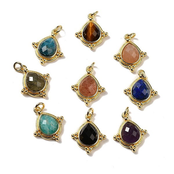 

PandaHall Natural Mixed Stone Faceted Pendants, Rhombus Charms with Rack Plating Golden Tone Brass Findings, Cadmium Free & Lead Free...