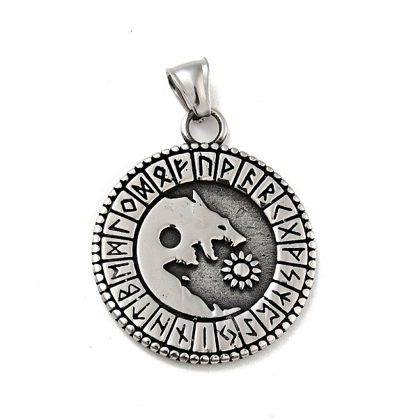 

PandaHall 304 Stainless Steel Pendants, Flat Round with Wolf, Antique Silver, 41.5x34.5x2.5mm, Hole: 4x8mm 304 Stainless Steel Flat Round