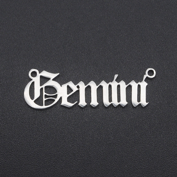 

PandaHall 201 Stainless Steel Links, Twelve Constellations, Old English, Laser Cut, Gemini, 9x29x1mm, Hole: 1.2mm 201 Stainless Steel Gemini
