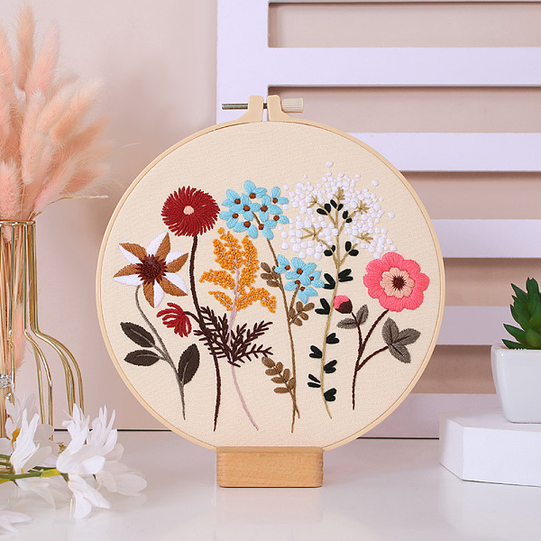 

PandaHall Embroidery Kits, Including Embroidery Cloth & Thread, Needle, Embroidery Frame, Instruction Sheet, Colorful, 300x300mm Cloth