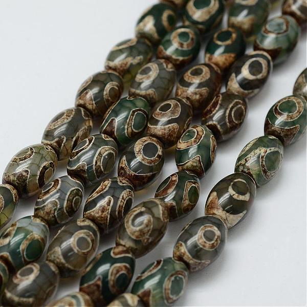 

PandaHall Tibetan Style 3-Eye dZi Beads Strands, Natural Agate Beads, Dyed & Heated, Barrel, Dark Olive Green, 12x8mm, Hole: 2mm, about...