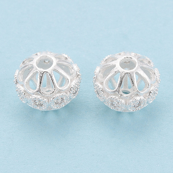 925 Sterling Silver Micro Pave Clear Cubic Zirconia Hollow Beads
