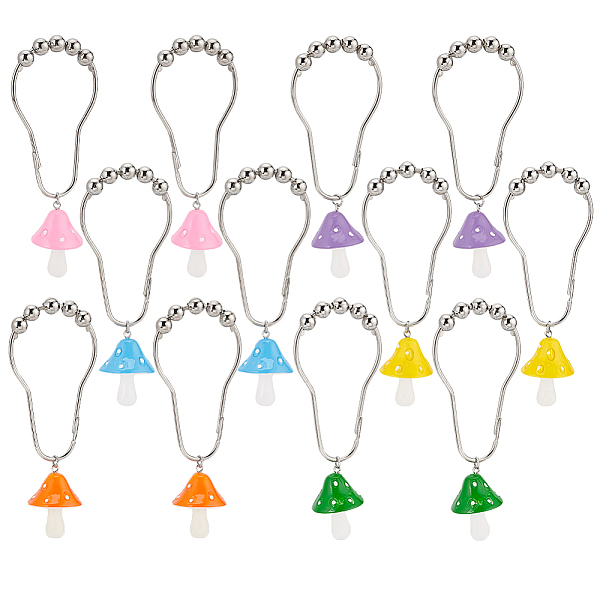 

PandaHall Olycraft 12Pcs 6 Colors Iron Shower Curtain Rings for Bathroom, with Resin Pendants, Mushroom, Mixed Color, 110mm, 2pcs/color..., Multicolor