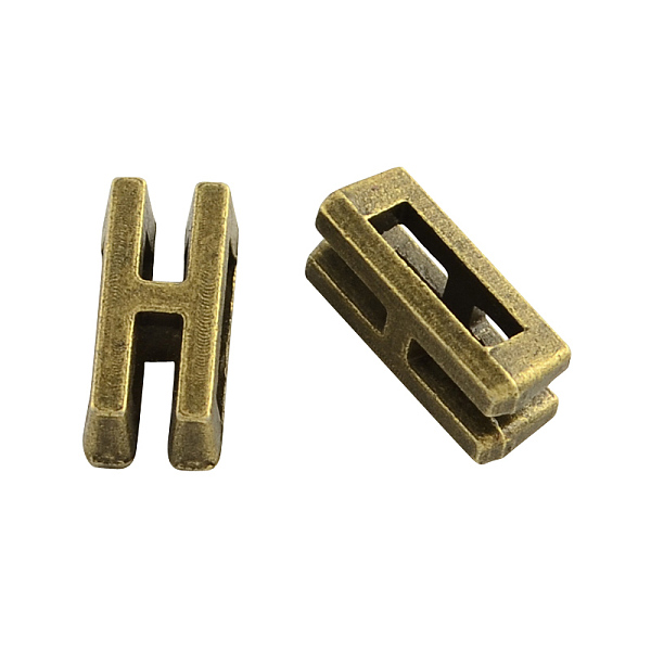 

PandaHall Tibetan Style Alloy Letter Slide Charms, Cadmium Free & Nickel Free & Lead Free, Letter.H, 11x2~8x4mm, Hole: 7x2mm, about...